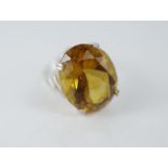 Silver and large citrine ring