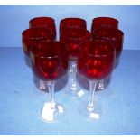 Set eight ruby glass wine glasses