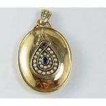 9ct yellow gold locket with seed pearls & sapphire
