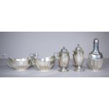 Victorian four piece sterling silver condiment set