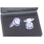 Boxed silver and enamel cufflinks