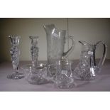 Six various cut crystal & etched glass items