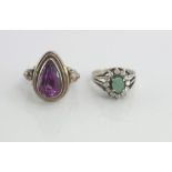 Two silver gemset rings