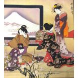 Framed Japanese print of Geishas