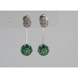 A pair of white gold, emerald and diamond drops