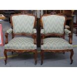 Pair of Louis XV style walnut armchairs