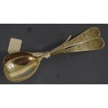 Pair vintage continental silver serving spoons