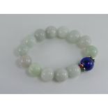 A jade, lapis and silver bracelet