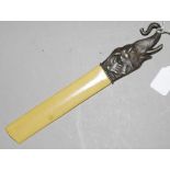 Antique oriental ivory elephant head page turner