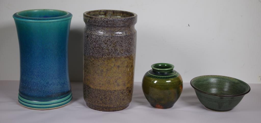 Three Australian pottery hand made vases & a bowl