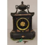 Vintage Belgian slate & marble mantle clock