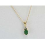 14ct yellow gold, emerald & diamond pendant