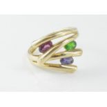 9ct yellow gold ring set with coloured stones