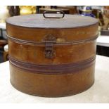 Vintage large round metal hat box
