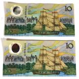 Two consecutive Australian $10 polymer notes
