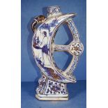 Large oriental blue & white crescent vase