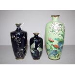 Three various Japanese cloisonne vases