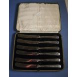 Boxed set of six Sterling silver fruit knifes