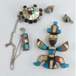 Various American Indian silver and stone jewellery