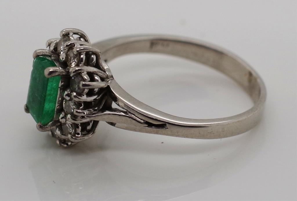 White gold, emerald and diamond cluster ring. - Image 2 of 2