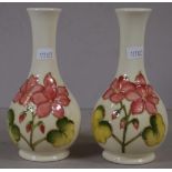 Pair of Moorcroft "pink geranium"posy vases