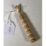 Antique carved bone hand Stanhope needle case