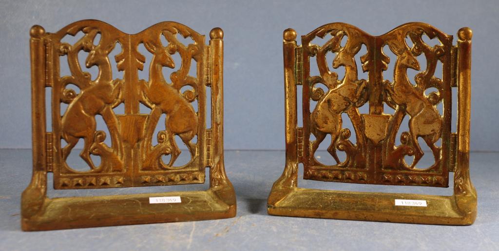 Pair of Art Nouveau brass bookends