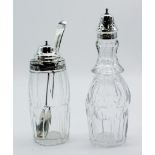 Two Victorian crystal & silver cruet bottles