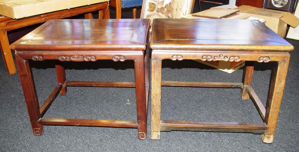 Two antique Chinese hardwood side tables