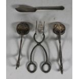 Three matching pairs sterling silver tongs
