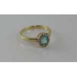 Hallmarked 9ct gold, blue paste & diamond ring