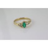 9ct yellow gold, emerald and diamond ring