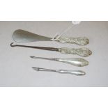 Pair Edwardian silver handle shoehorn & boot hook