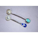 Pair sterling silver stone set condiment spoons
