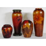Four vintage Australian pokerwork vases