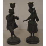 Pair vintage spelter figure candlesticks