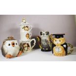 Four various vintage novelty Owl teapots