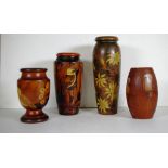 Four vintage Australian pokerwork vases