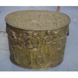 Pressed brass lidded coal scuttle