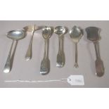 Six early sterling silver condiment spoons
