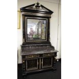 C19th French ebonised oak marble top dresser