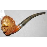 Early Meerschaum lion head form tobacco pipe
