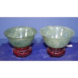 Two oriental spinach jade bowls