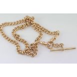 Good 9ct rose gold fob chain with t-bar