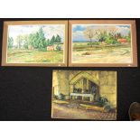 European School - Three framed oils on board