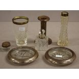 Seven assorted vintage silver & glass items