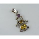 Silver, citrine and amethyst pendant