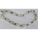 Baroque pearl and jade bead necklace