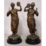 Pair vintage gilded spelter standing figures