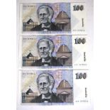 Australian three $100 paper banknotes